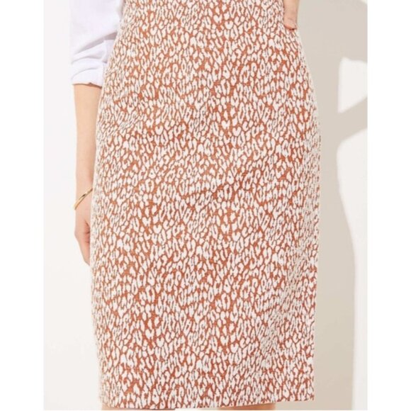 Loft Leopard Print Midi Pencil Skirt Cotton/Polyester Blend Size Medium - Picture 1 of 10